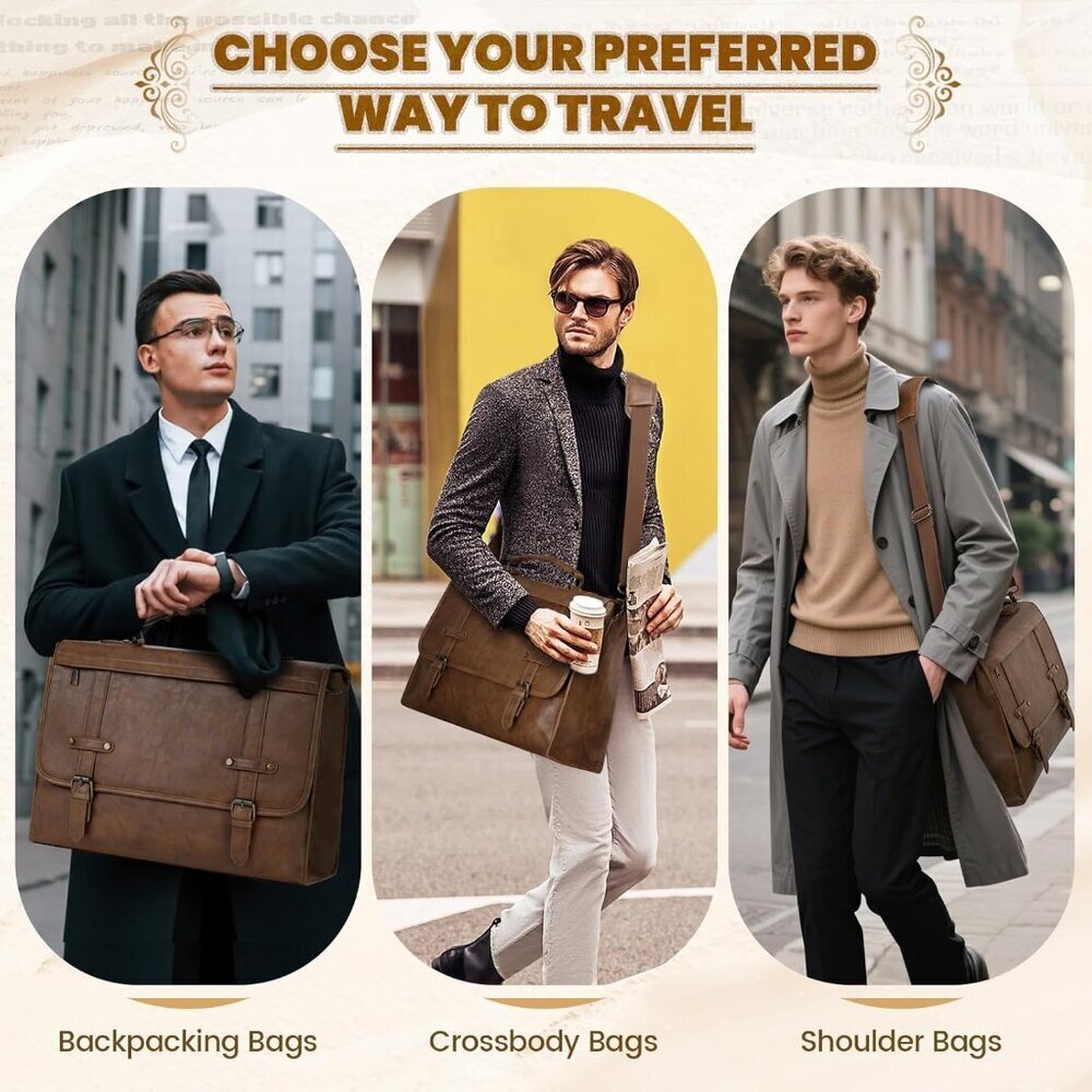 Mens Messenger Bag 17 Inch Waterproof Vintage Leather Laptop Briefcase Large Com - Picture 7 of 7